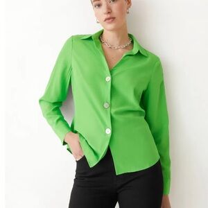 Lime green Shell Button 100% Silk Blouse